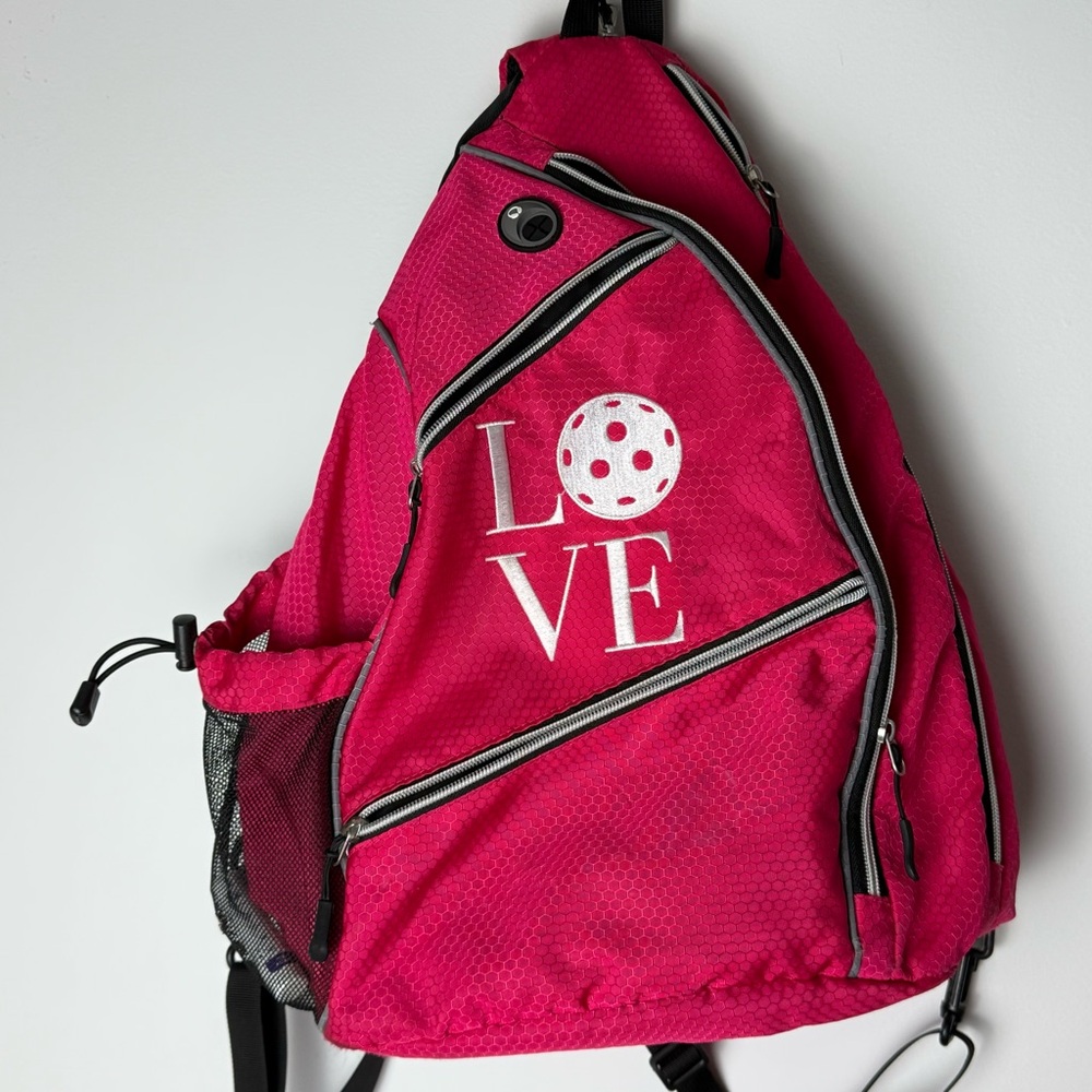 Pink Backpack with Love Design and Pickleball Icon